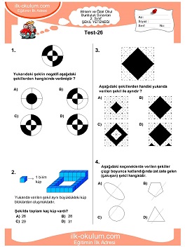 1. sınıf Bilsem Genel Yetenek Testileri